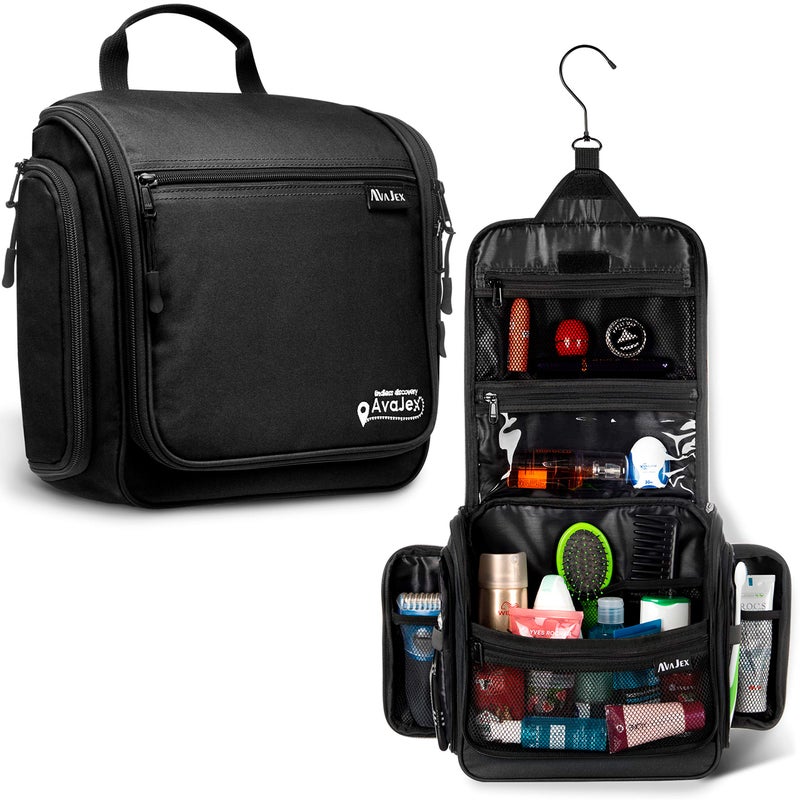 AvaJex Travel Toiletry Bag for Men and Women - (10.6â€x10.6â€x3.2â€) Large Hanging Toiletry Organizer - Waterproof Hygiene Bag with Metal XXL Swivel Hook, with Sturdy Zippers and 19 Compartments for Toiletries - Image 1