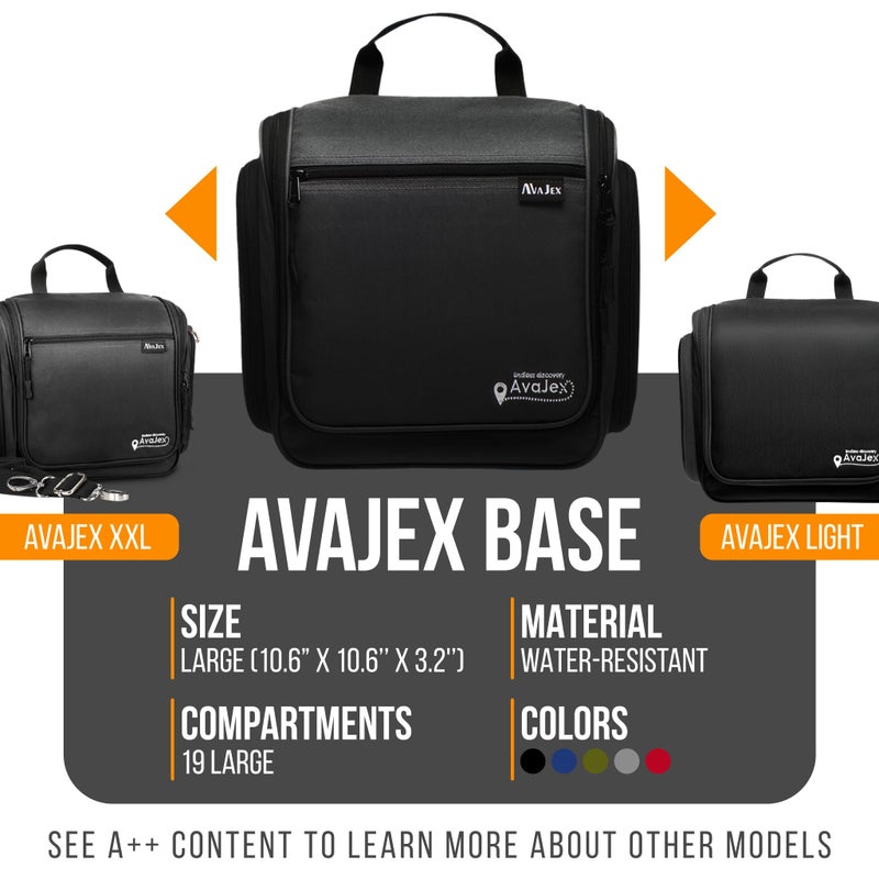 AvaJex Travel Toiletry Bag for Men and Women - (10.6â€x10.6â€x3.2â€) Large Hanging Toiletry Organizer - Waterproof Hygiene Bag with Metal XXL Swivel Hook, with Sturdy Zippers and 19 Compartments for Toiletries - Image 2