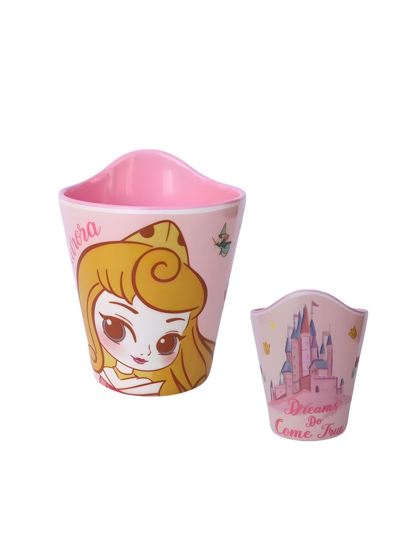 Disney Princess Aurora Kids Cup – Food Grade Plastic Drinking Tumbler for Girls, Lightweight & Durable Cartoon Cup (Pink/Yellow) - Image 1