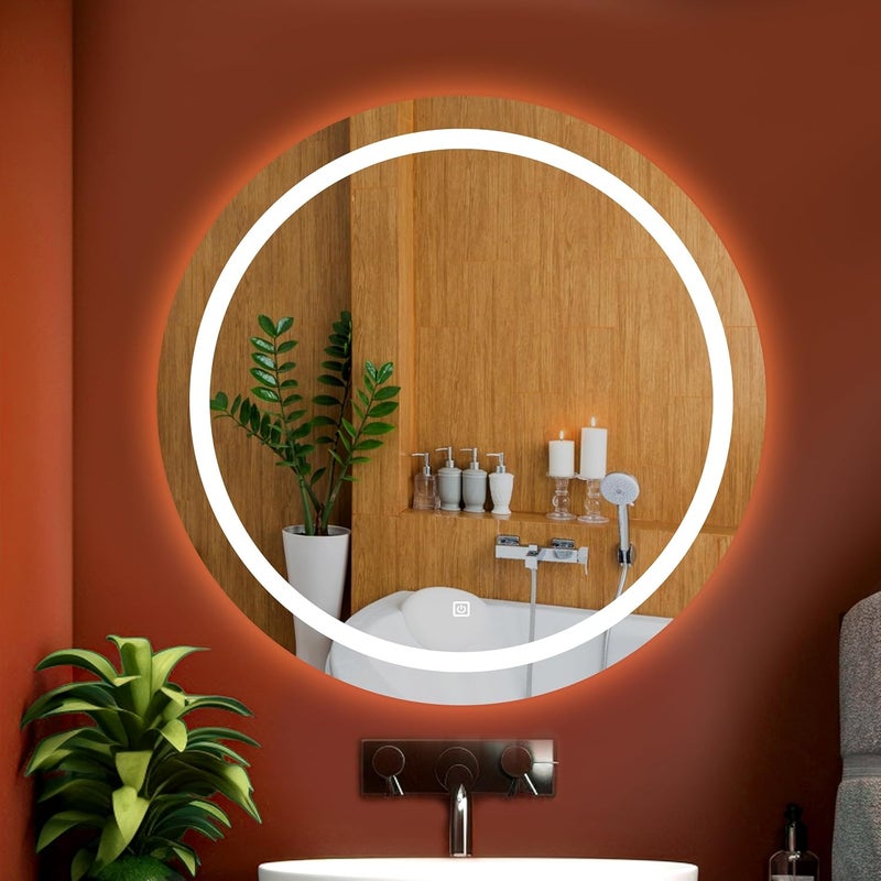 LUPPRA Round 24x24 Inch WallMounted LED Mirror with Smart Sensor and 3Color Light Warm White Natural Mirror Light Wash Basin Wall Mirror Fancy Washbasin MirrorSmart LED Design - Image 1
