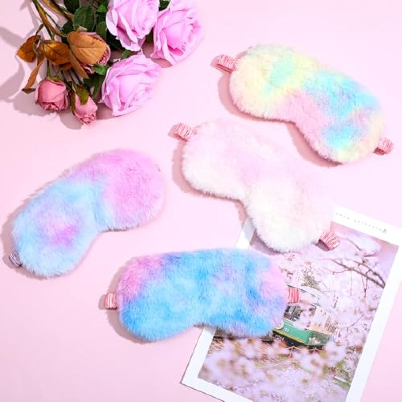 Kids Sleep Mask 4-Color Set Ultra-Soft Plush Material - Secure Satin Elastic Strap Light-Blocking Travel Sleep Mask for Toddler Bedtime & Travel Use - Image 3