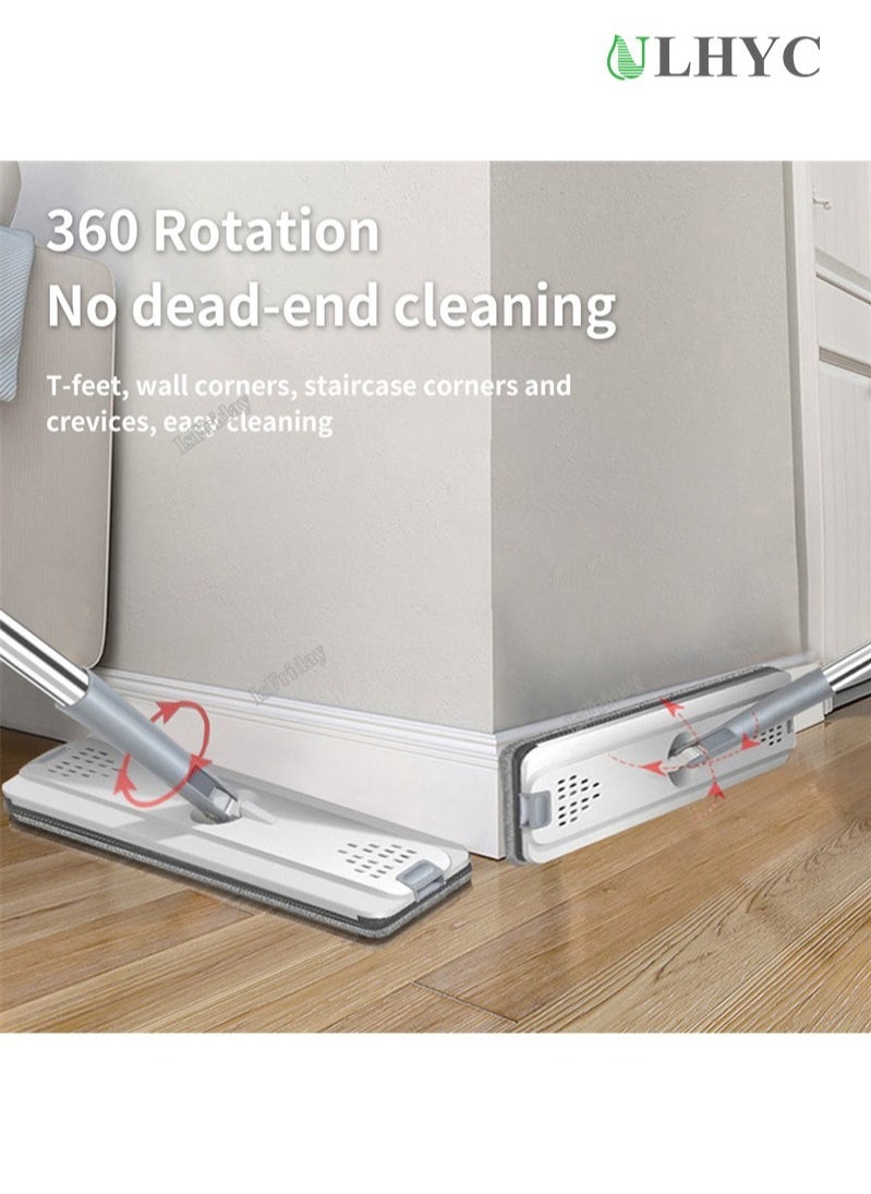 Hands-Free Flat Floor Mop And Bucket Set For Home Floor Cleaning With Washable Microfiber Pad