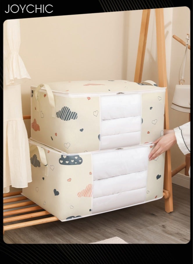 Joychic حقيبة تخزين ملابس متعددة الوظائف مقاومة للغبار والرطوبة بتصميم كرتوني جميل مكونة من قطعتين، حقيبة تخزين ملابس متعددة الوظائف مقاومة للغبار والرطوبة، منظم تعبئة الملابس، لون بيج - Image 1