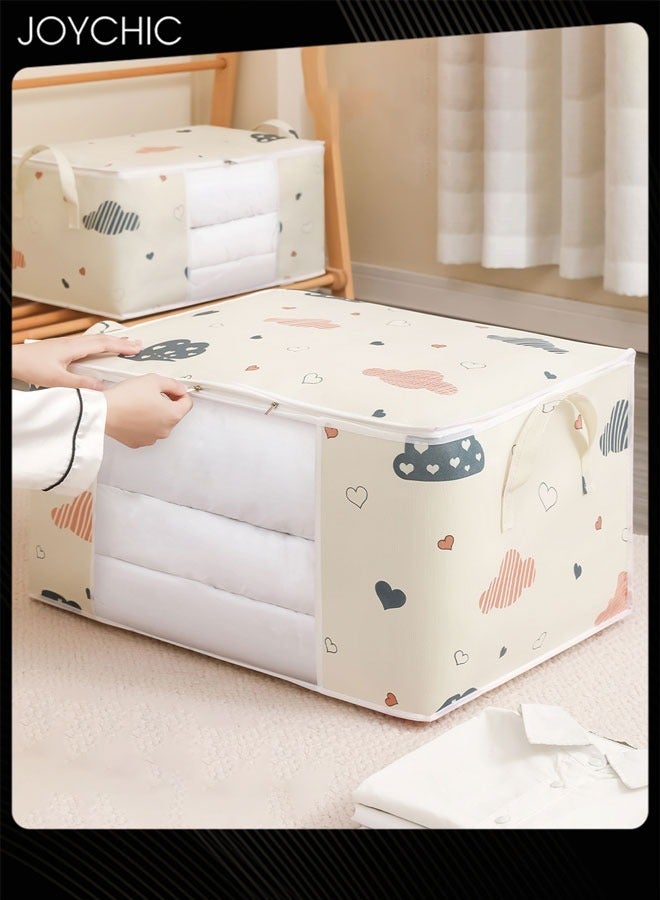 Joychic حقيبة تخزين ملابس متعددة الوظائف مقاومة للغبار والرطوبة بتصميم كرتوني جميل مكونة من قطعتين، حقيبة تخزين ملابس متعددة الوظائف مقاومة للغبار والرطوبة، منظم تعبئة الملابس، لون بيج - Image 2