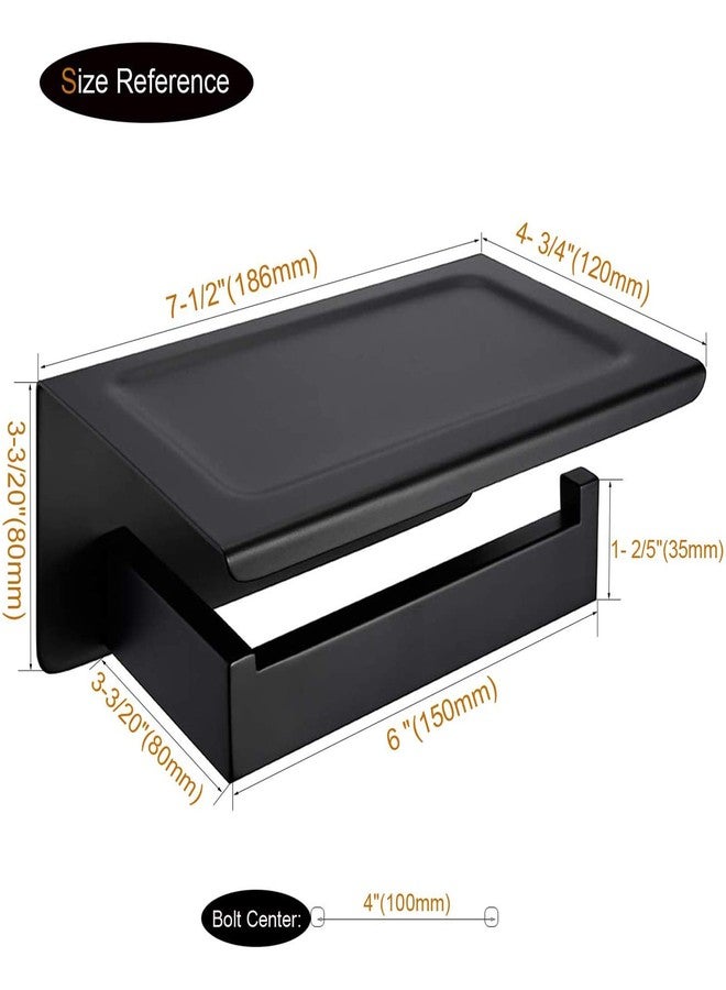 Nolimas Matte Black Toilet Paper Holder with Shelf, SUS304 Stainless Steel Bathroom Square, Modern Anti Rust Wall Mounted Tissue TP Roll Dispenser Plus Cell Mobile Phone Storage Rack - Image 4