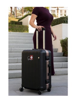SWISSCASE V801 Hardshell Suitcase, 24-Inch, Aluminium Frame, Double Spinner Wheels, Black  - Image 2