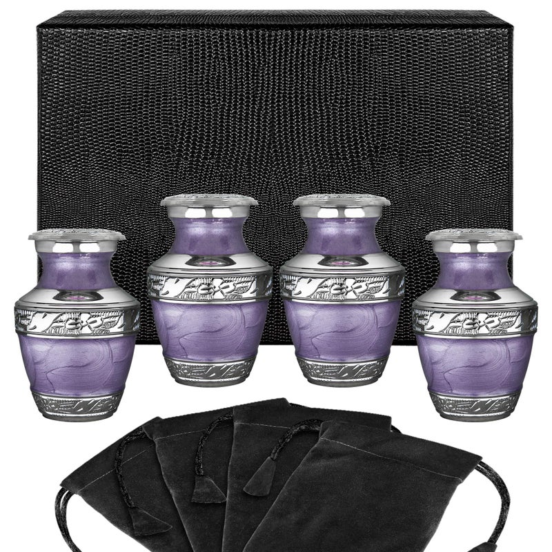 Trupoint Memorials Small Urns for Human Ashes Keepsake Decorative Mini Cremation Urn for Adult Men Women Set of 4 Purple with Silver Lining