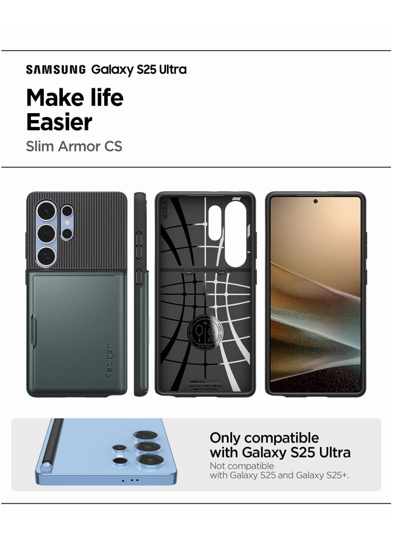 Spigen - Slim Armor CS for Samsung Galaxy S25 ULTRA Case Cover with Card Holder Compartment - Abyss Green - Image 1