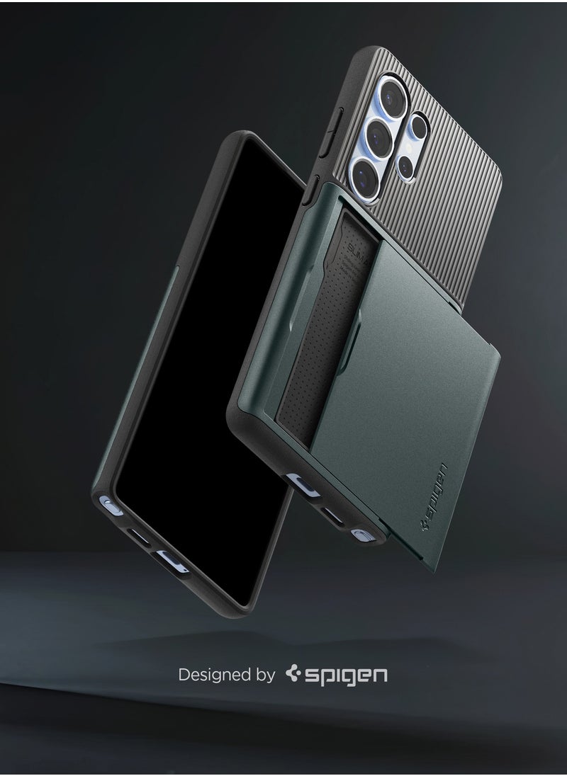 Spigen - Slim Armor CS for Samsung Galaxy S25 ULTRA Case Cover with Card Holder Compartment - Abyss Green - Image 1