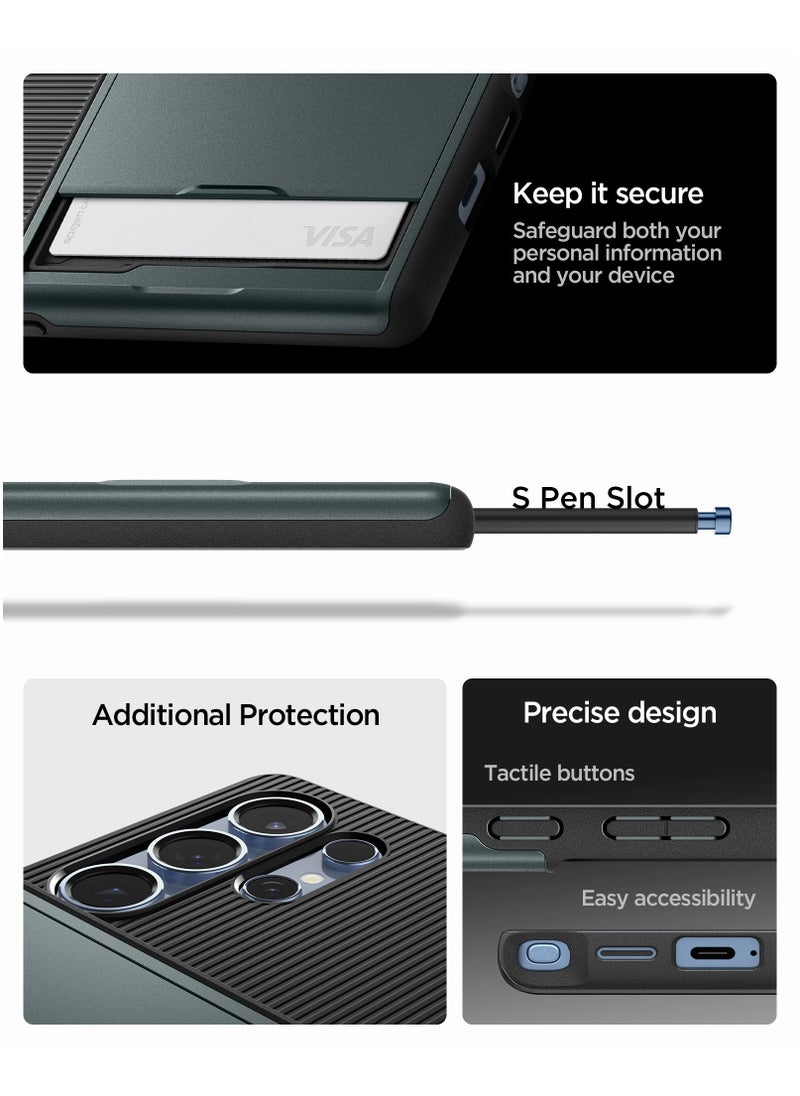Spigen - Slim Armor CS for Samsung Galaxy S25 ULTRA Case Cover with Card Holder Compartment - Abyss Green - Image 1