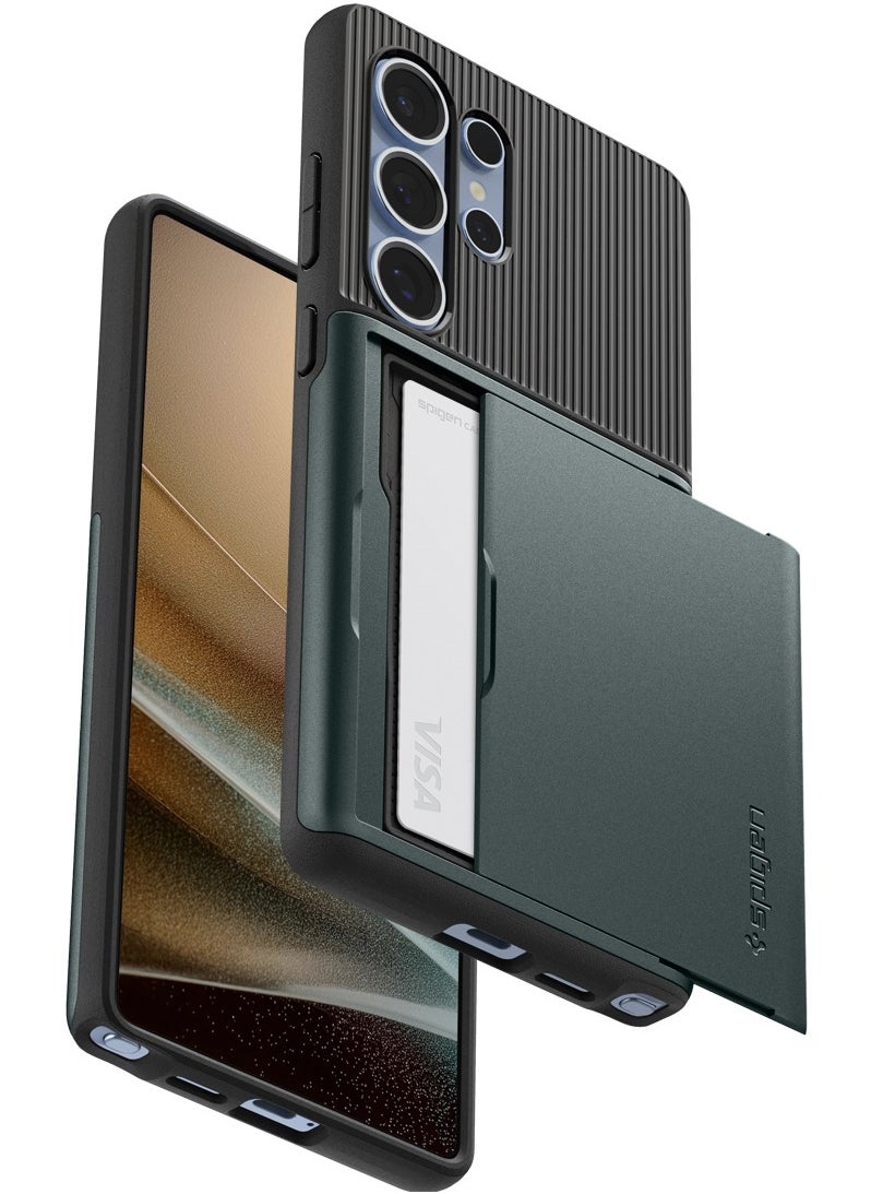 Spigen - Slim Armor CS for Samsung Galaxy S25 ULTRA Case Cover with Card Holder Compartment - Abyss Green - Image 1