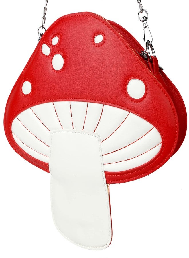 QiMing Mushroom Shoulder Purses,PU Lovely Botany CrossBody Bag for Girl Women(Red) - Image 2