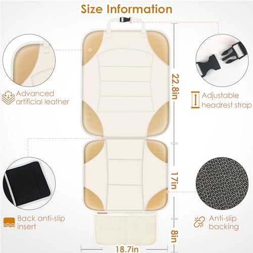 Sinvitron Car Seat Protector for Child Car Seat - Waterproof Non-Slip Leather Mat with 2 Mesh Pockets, Universal Seat Cover for Baby, Pets & Vehicles (1-Pack, Off-White) - Image 3