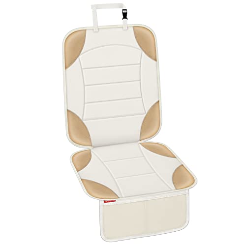 Sinvitron Car Seat Protector for Child Car Seat - Waterproof Non-Slip Leather Mat with 2 Mesh Pockets, Universal Seat Cover for Baby, Pets & Vehicles (1-Pack, Off-White) - Image 1