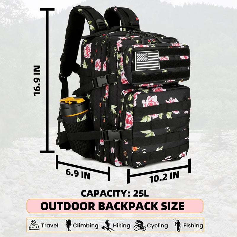 Lovelinks21 25L Tactical Military Backpack Small Travel Rucksack for Men and Women Assault Pack Bug Out Bag Molle Daypack Gym Backpack with Bottle Holder (Peony) - Image 2