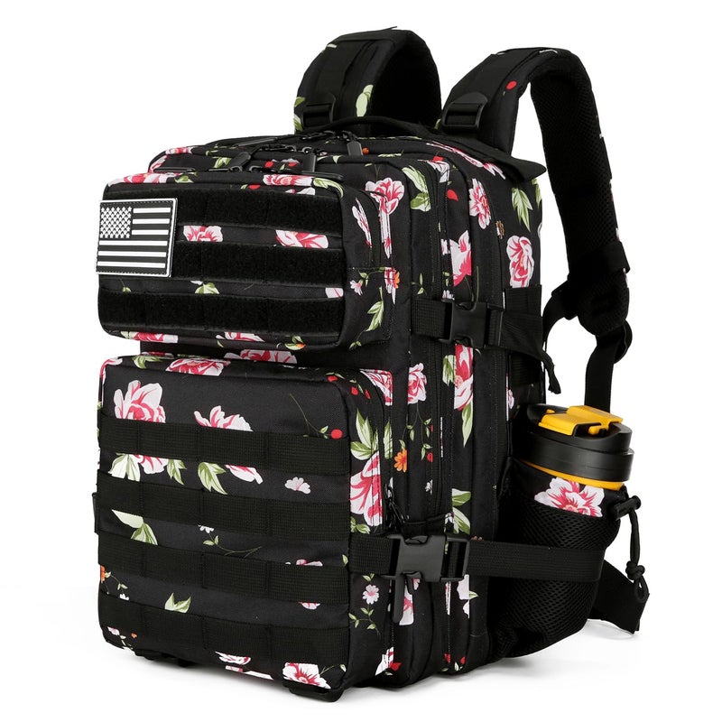 Lovelinks21 25L Tactical Military Backpack Small Travel Rucksack for Men and Women Assault Pack Bug Out Bag Molle Daypack Gym Backpack with Bottle Holder (Peony) - Image 1