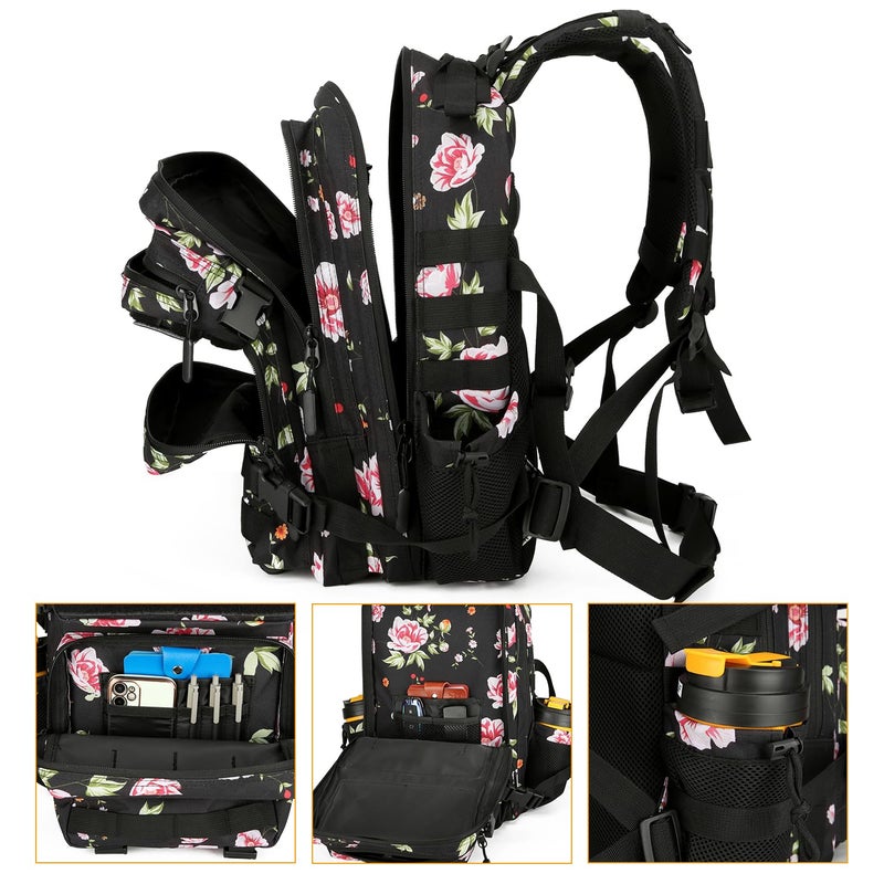 Lovelinks21 25L Tactical Military Backpack Small Travel Rucksack for Men and Women Assault Pack Bug Out Bag Molle Daypack Gym Backpack with Bottle Holder (Peony) - Image 4