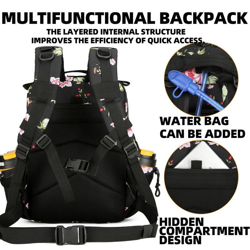Lovelinks21 25L Tactical Military Backpack Small Travel Rucksack for Men and Women Assault Pack Bug Out Bag Molle Daypack Gym Backpack with Bottle Holder (Peony) - Image 5