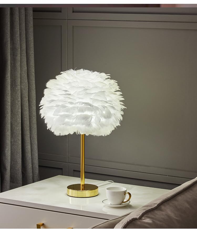 CITRA Desk Table Lamp with Cotton Feather Shade Gold Home and Office Use - Warm White - Image 4