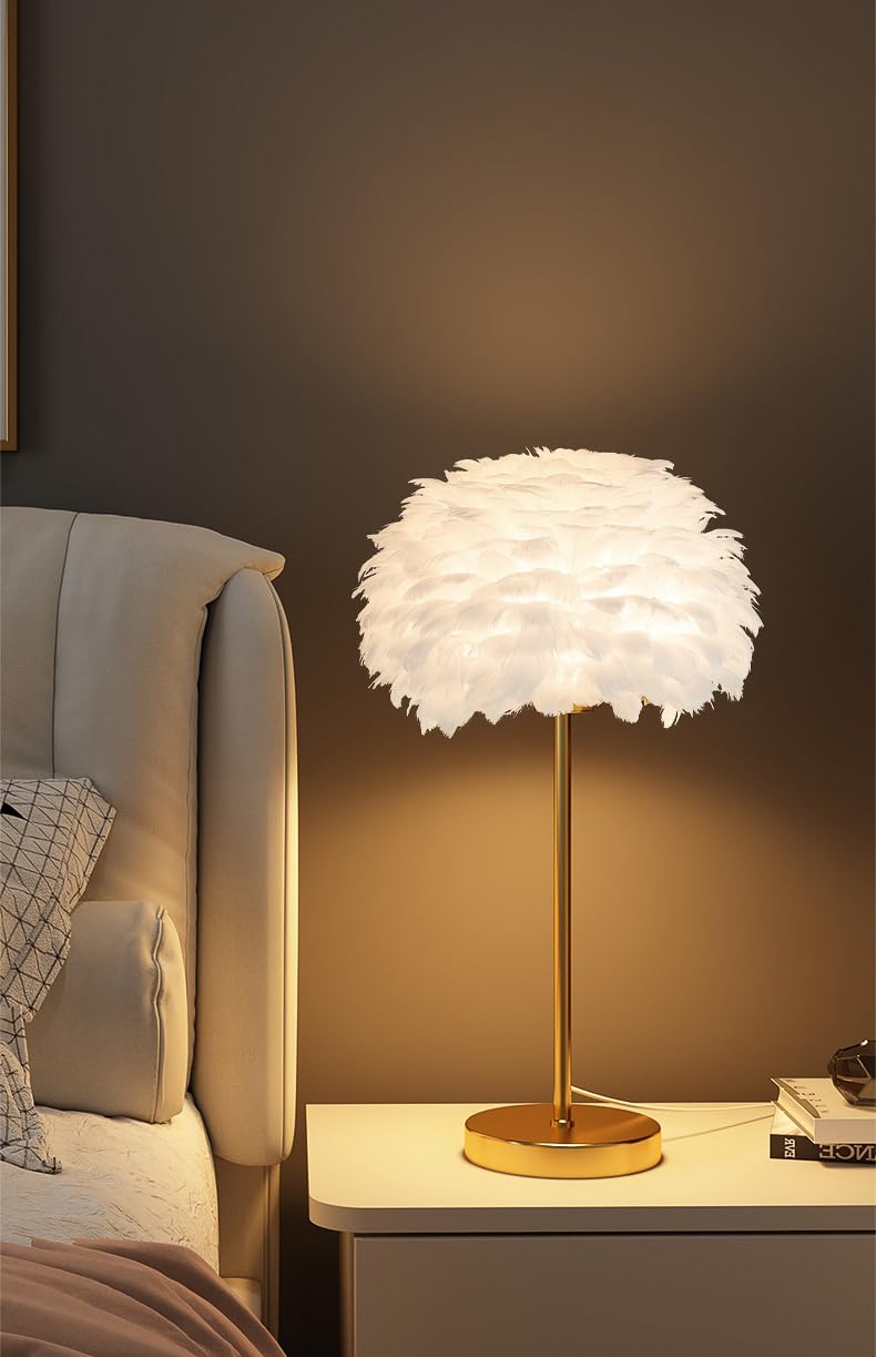 CITRA Desk Table Lamp with Cotton Feather Shade Gold Home and Office Use - Warm White - Image 3