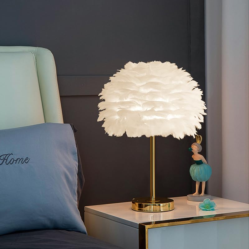 CITRA Desk Table Lamp with Cotton Feather Shade Gold Home and Office Use - Warm White - Image 2