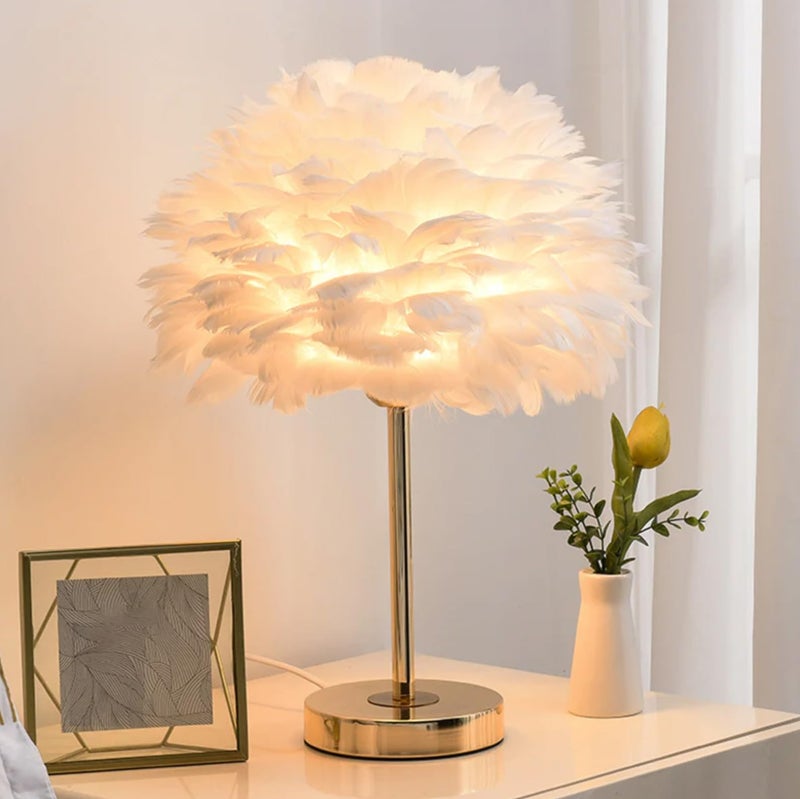 CITRA Desk Table Lamp with Cotton Feather Shade Gold Home and Office Use - Warm White - Image 5