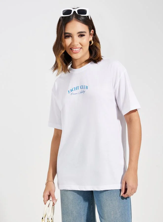 ستايلي Oversized Yacht Club Graphic Short Sleeves T-Shirt