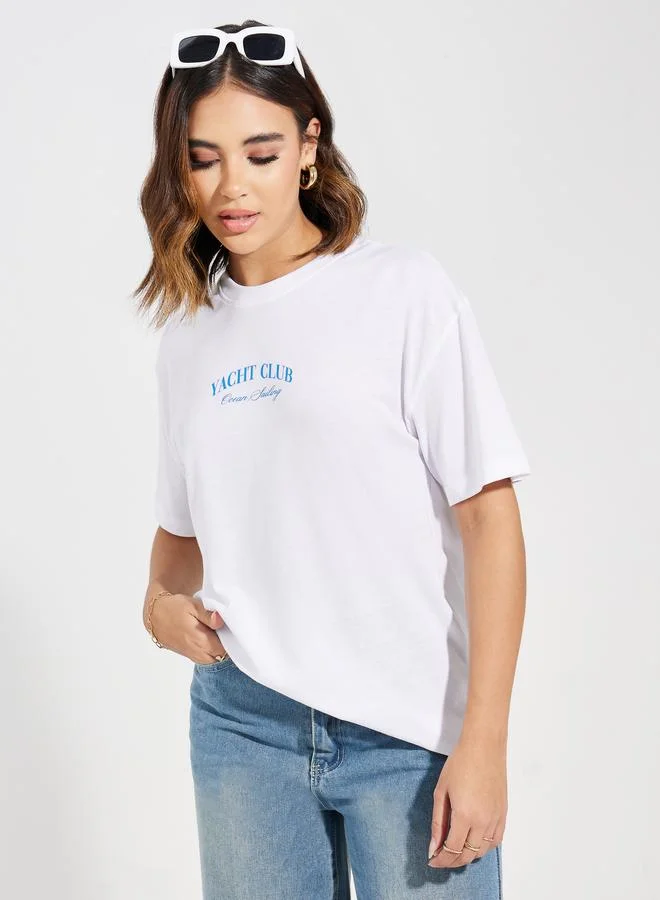 ستايلي Oversized Yacht Club Graphic Short Sleeves T-Shirt