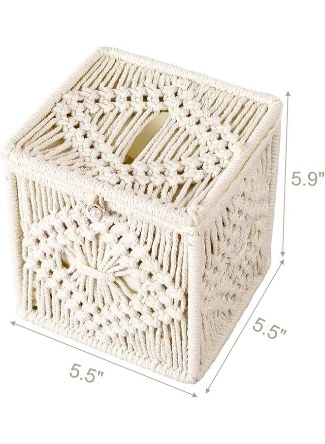 Antikiano Tissue Box Cover Macrame - Organizer Bohemian Handmade Woven Tissue Cube Box - 5.5 X 5.5 X5.9 - Image 2