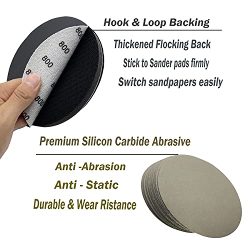 AutKerige 800 Grit Wet Dry Sandpaper, 25 PCS 6 Inch Sanding Discs with Hook and Loop Back, Premium Silicon Carbide Abrasive Polishing Sandpaper Pads for Auto, Metal or Wood Polishing and Scratches Removing - Image 4
