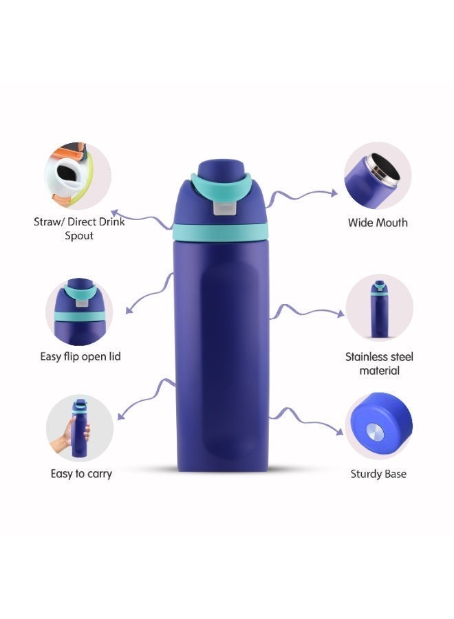CRAVISTA 24oz Stainless Steel Water Bottle – Double Wall Vacuum Insulated Flask with Spout & Straw, BPA-Free, Leak-Proof Sports Water Bottle for Hot & Cold Drinks (Blue) - Image 3
