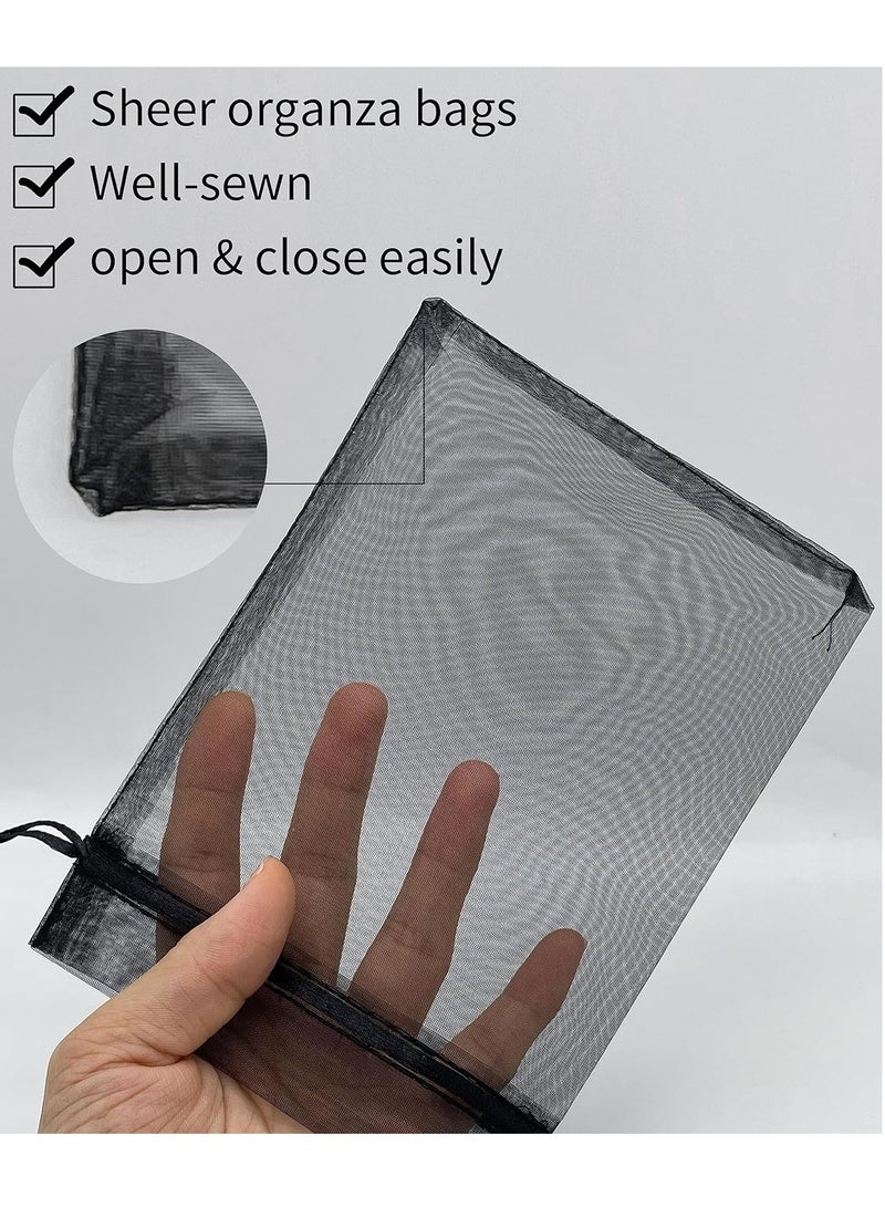 50 قطعة 13x18 سم أكياس أورجانزا سوداء شفافة لهدايا الأعراس مع رباط، أكياس مجوهرات فاخرة لحفلات وأعياد، لحماية الحلوى والفواكه - Image 5