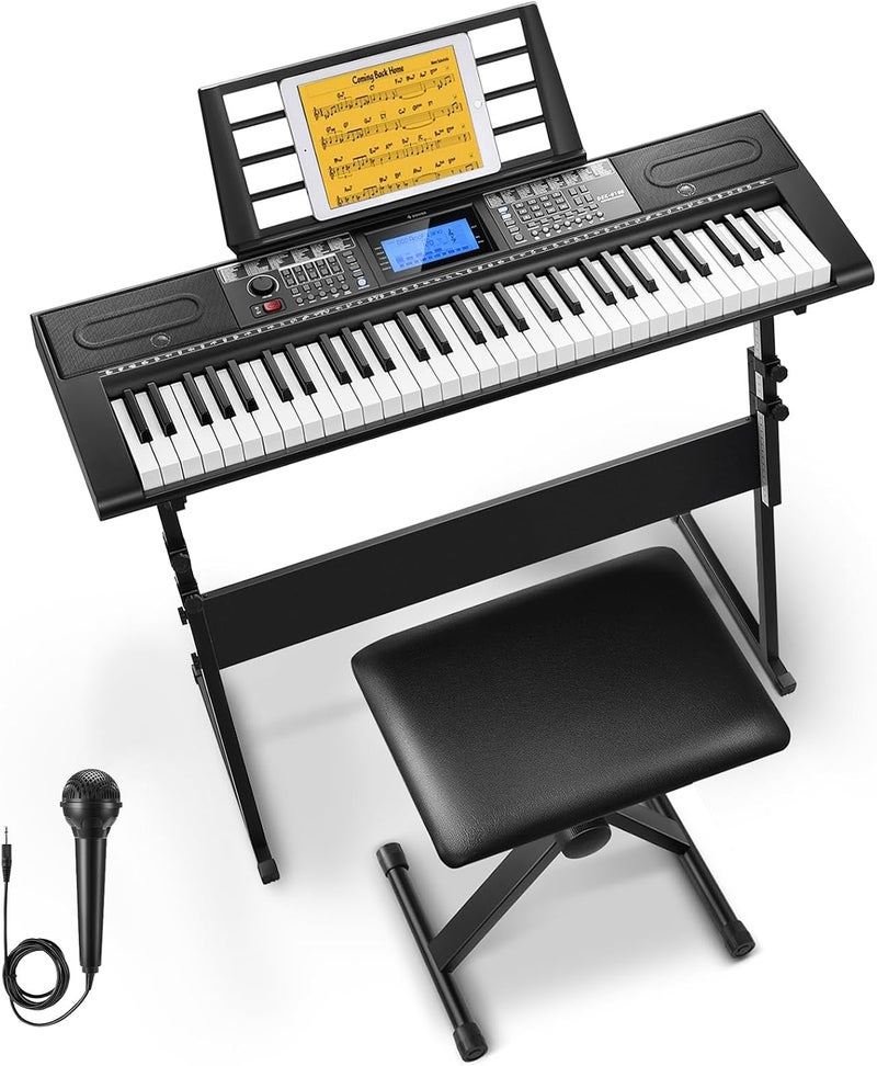 Donner 61-Key Electric Keyboard Piano Kit with Stand, Stool, and Microphone - Ideal for Beginners, Black (DEK-610S) - Image 1