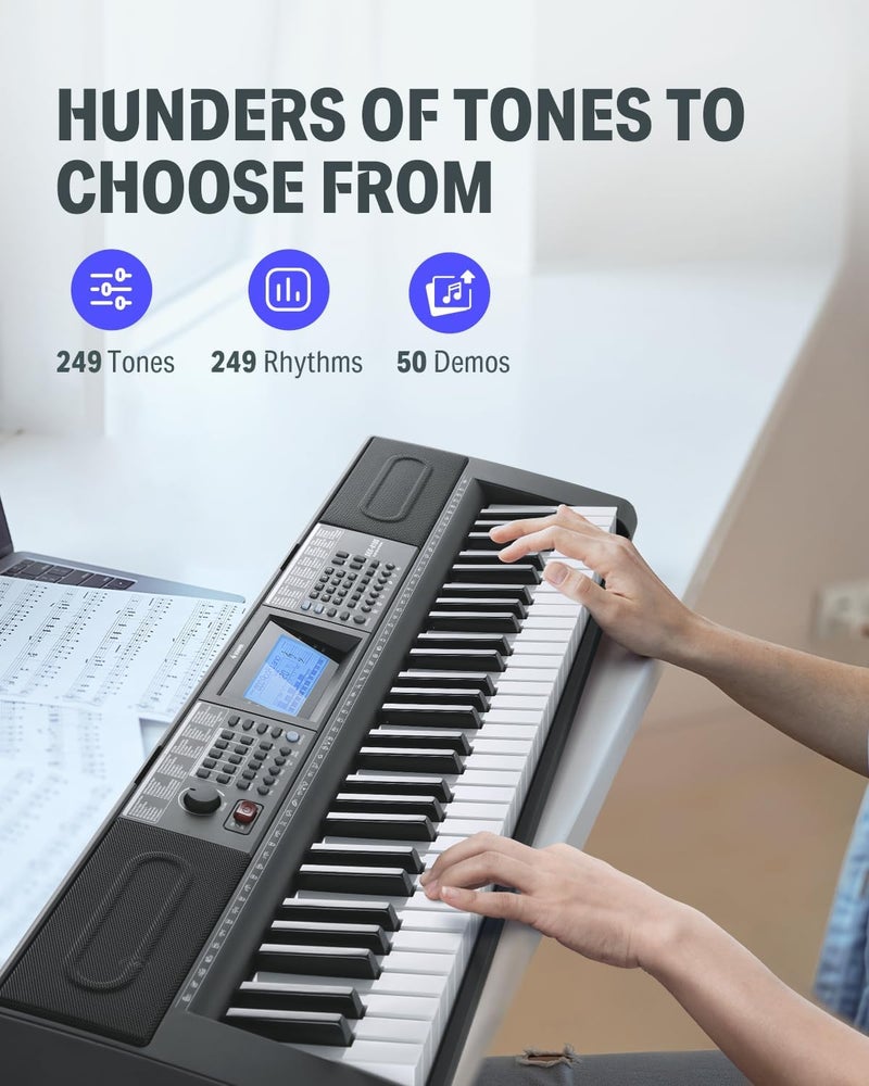 Donner 61-Key Electric Keyboard Piano Kit with Stand, Stool, and Microphone - Ideal for Beginners, Black (DEK-610S) - Image 2