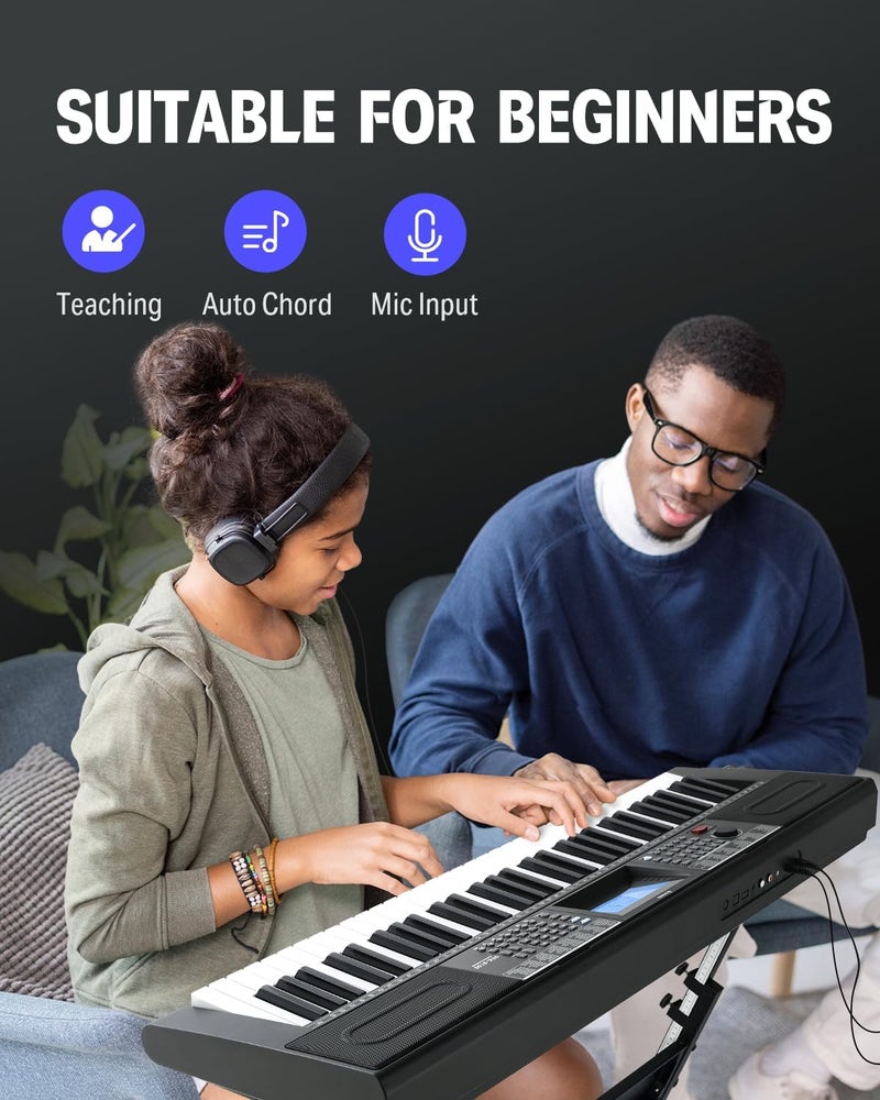 Donner 61-Key Electric Keyboard Piano Kit with Stand, Stool, and Microphone - Ideal for Beginners, Black (DEK-610S) - Image 5