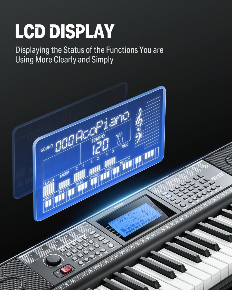 Donner 61-Key Electric Keyboard Piano Kit with Stand, Stool, and Microphone - Ideal for Beginners, Black (DEK-610S) - Image 3