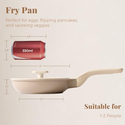 PRICUSIS Nonstick Frying Pan with Lid, Healthy Skillet, Egg Pan Nonstick Omelet Pan Chef's Pan, PFOA & PTFE Free, Induction Compatible (8Inch W/L Natural Linen) - Image 2
