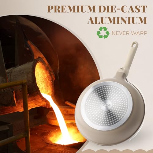 PRICUSIS Nonstick Frying Pan with Lid, Healthy Skillet, Egg Pan Nonstick Omelet Pan Chef's Pan, PFOA & PTFE Free, Induction Compatible (8Inch W/L Natural Linen) - Image 3