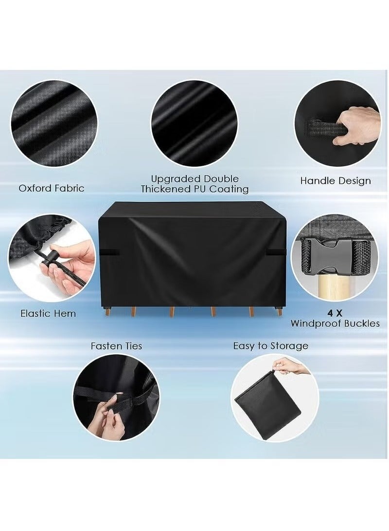 غطاء أثاث الفناء، أغطية طاولة وكراسي خارجية، غطاء مجموعة أثاث حديقة مقاوم للغبار والأشعة فوق البنفسجية، أغطية أثاث من قماش أوكسفورد ثقيل، 250x200x80 سم أسود - Image 3
