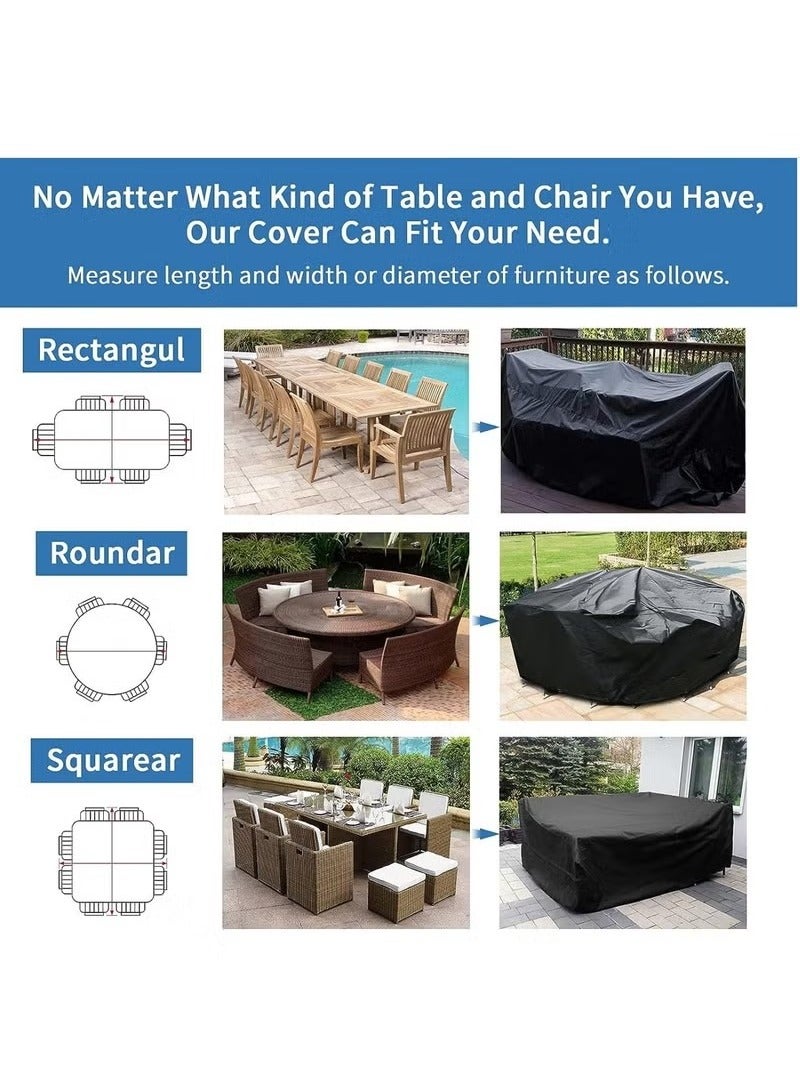 غطاء أثاث الفناء، أغطية طاولة وكراسي خارجية، غطاء مجموعة أثاث حديقة مقاوم للغبار والأشعة فوق البنفسجية، أغطية أثاث من قماش أوكسفورد ثقيل، 250x200x80 سم أسود - Image 4