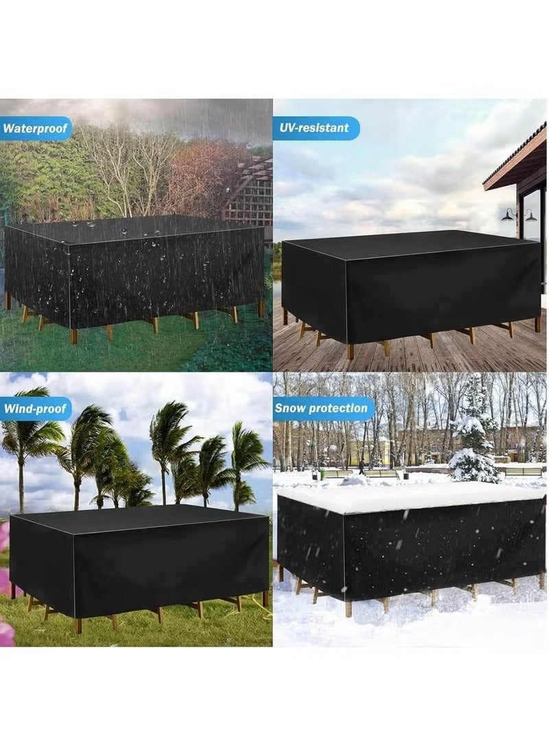 غطاء أثاث الفناء، أغطية طاولة وكراسي خارجية، غطاء مجموعة أثاث حديقة مقاوم للغبار والأشعة فوق البنفسجية، أغطية أثاث من قماش أوكسفورد ثقيل، 250x200x80 سم أسود - Image 5