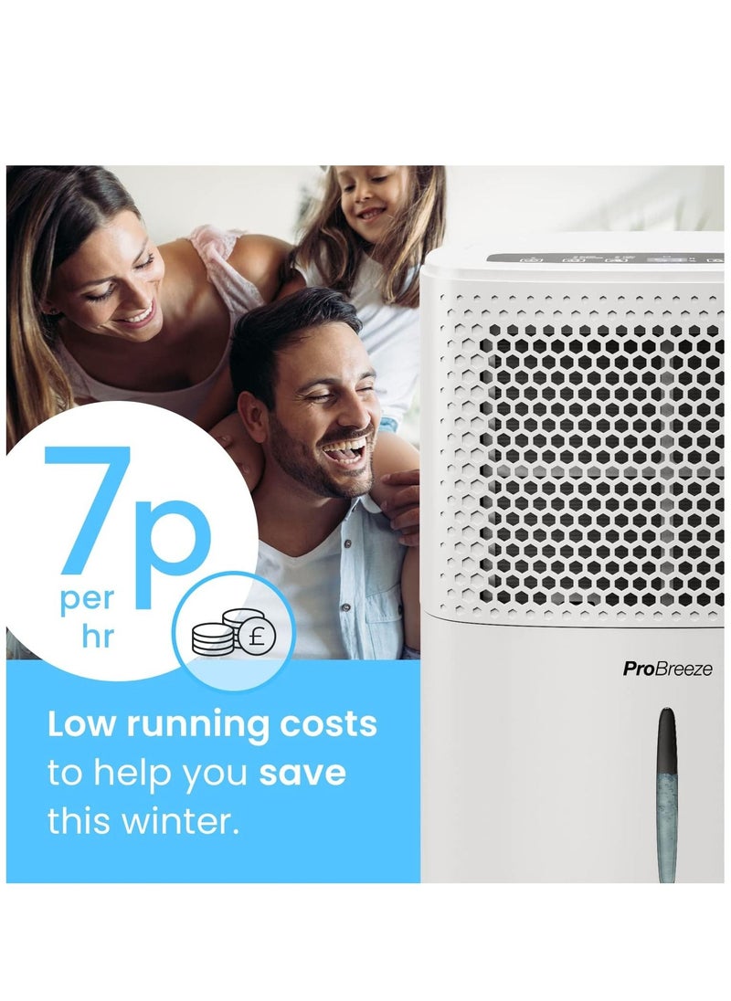 Pro Breeze 12L/Day Dehumidifier with Digital Humidity Display, Sleep Mode, Continuous Drainage, Laundry Drying and 24 Hour Timer - Ideal for Damp and Condensation, Quiet Mark Certified  - Image 2