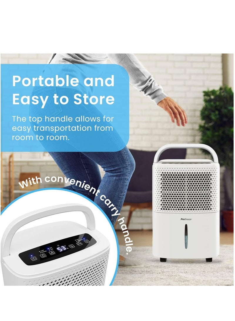 Pro Breeze - 12L/Day Dehumidifier with Digital Humidity Display, Sleep Mode, Continuous Drainage, Laundry Drying and 24 Hour Timer - Ideal for Damp and Condensation, Quiet Mark Certified - Image 1