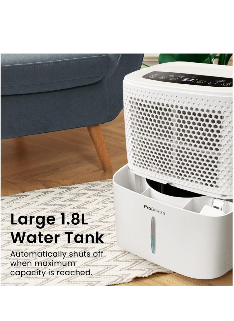Pro Breeze 12L/Day Dehumidifier with Digital Humidity Display, Sleep Mode, Continuous Drainage, Laundry Drying and 24 Hour Timer - Ideal for Damp and Condensation, Quiet Mark Certified  - Image 5