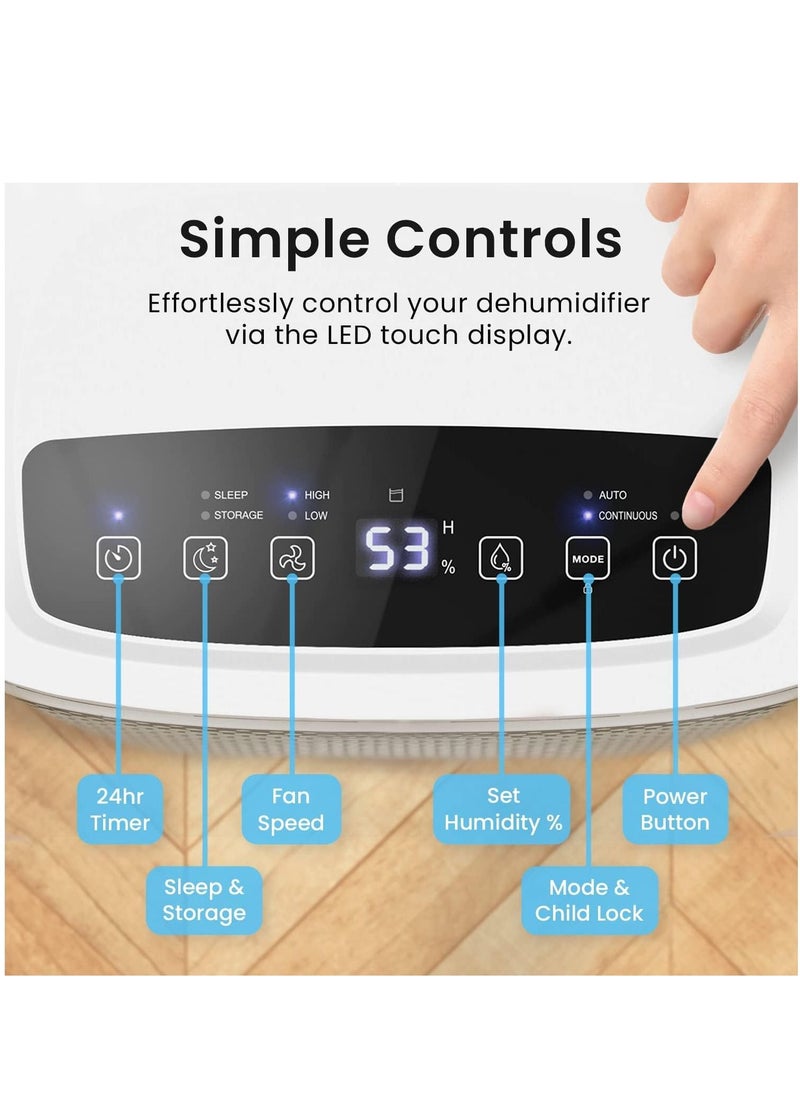 Pro Breeze - 12L/Day Dehumidifier with Digital Humidity Display, Sleep Mode, Continuous Drainage, Laundry Drying and 24 Hour Timer - Ideal for Damp and Condensation, Quiet Mark Certified - Image 1