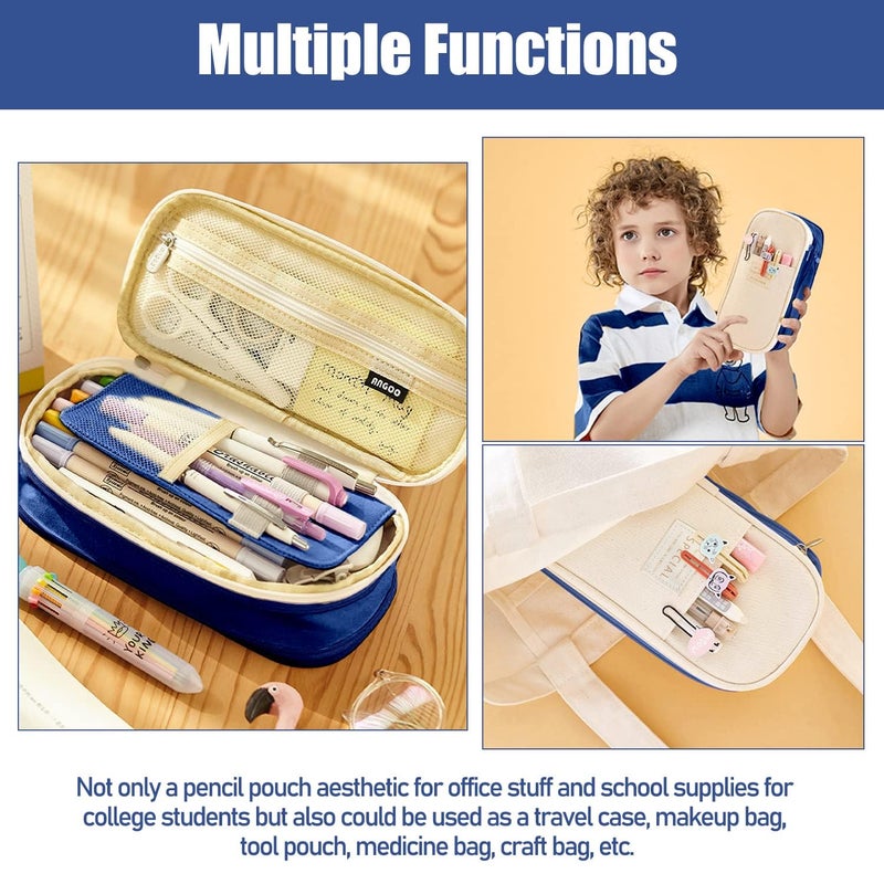 LABUK Capacity Pencil Case Pouch, Cute Big Capacity Zipper Cases Pen Portable Office Stationery Makeup Bag, Desk Organizer for College Adults Women Men (Cotton Blue) - Image 4