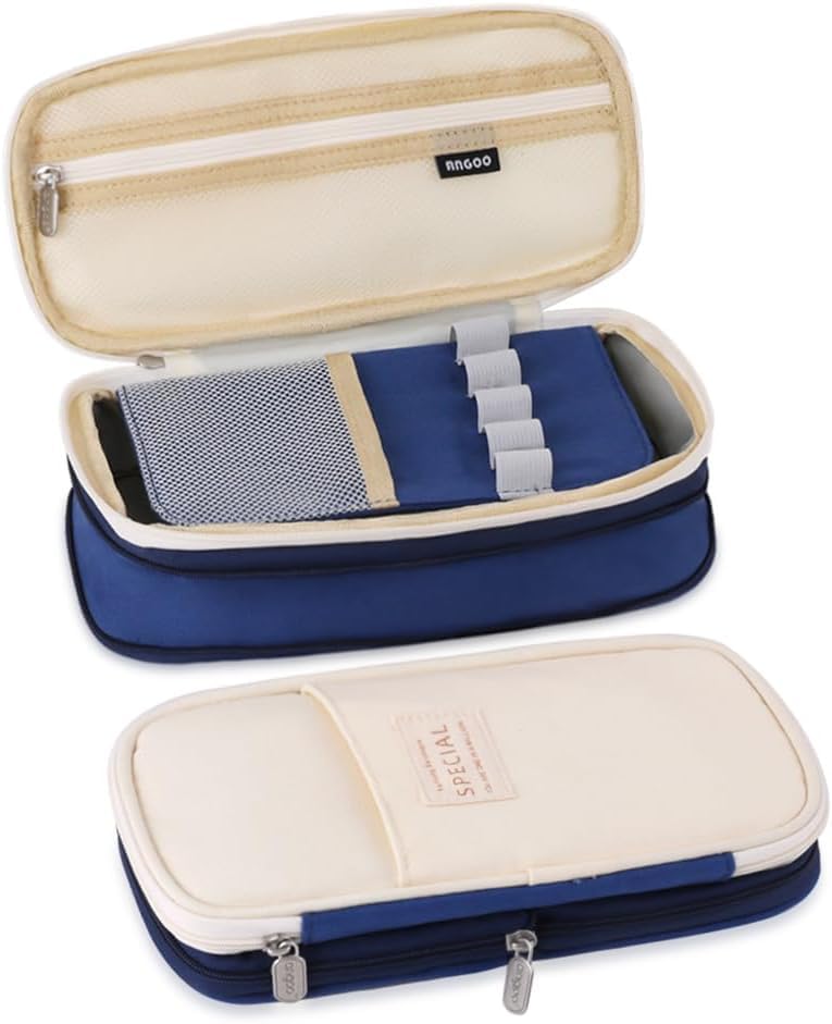 LABUK Capacity Pencil Case Pouch, Cute Big Capacity Zipper Cases Pen Portable Office Stationery Makeup Bag, Desk Organizer for College Adults Women Men (Cotton Blue) - Image 1