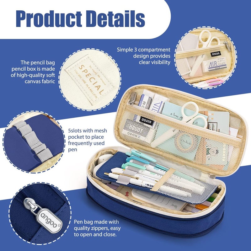 LABUK Capacity Pencil Case Pouch, Cute Big Capacity Zipper Cases Pen Portable Office Stationery Makeup Bag, Desk Organizer for College Adults Women Men (Cotton Blue) - Image 5
