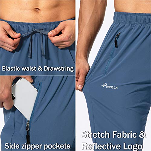 Pudolla Men's Workout Athletic Pants Elastic Waist Jogging Running Pants for Men with Zipper Pockets(Lonys Blue Medium) - Image 5