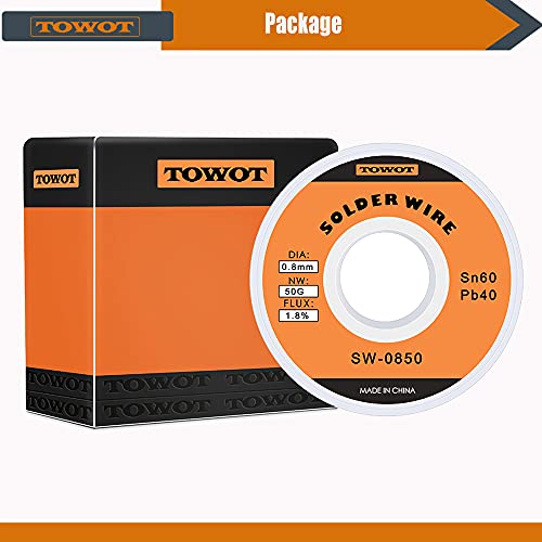 TOWOT Tin Lead Rosin Core Solder Wire for Electrical Soldering, Content 1.8% Solder Flux Sn60-Pb40 (0.8mm, 50g) - Image 4